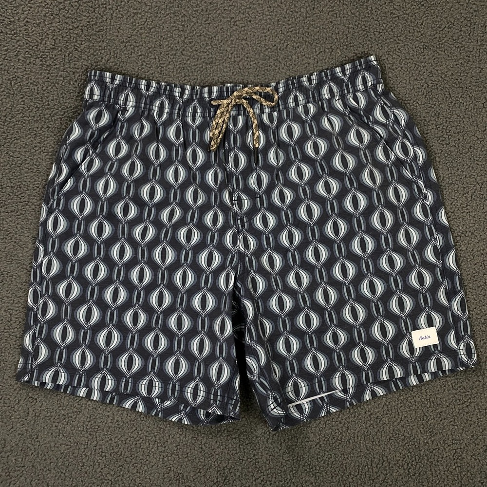 Katin Volley Swim Shorts Mens Medium Blue Geometric Mesh Lined Trunks NWOT